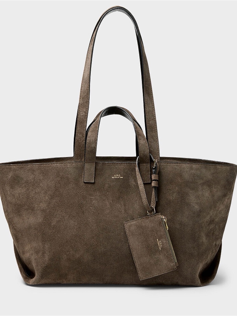 A.P.C. Large Brown Suede Tote with Zip Pouch